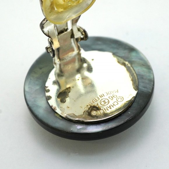 Chanel Earrings Coco Mark Circle Metal Rhinestone Silver Grey Ladies - Picture 7 of 9